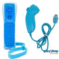 Lyseblå Nintendo Wii Motion Plus + Lyseblå Nunchuck Controller