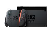Nintendo Switch 2 i dock med Joy-Con 2 i greb fra Mario Kart World-konsolpakken