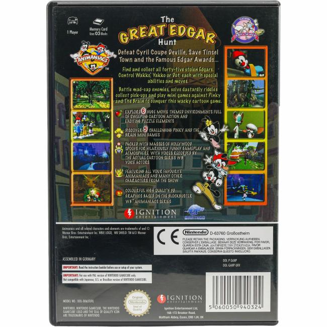 Bagsiden af Animaniacs: The Great Edgar Hunt til Nintendo GameCube