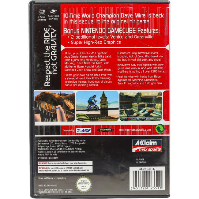 Bagsiden af Dave Mirra Freestyle BMX 2 til Nintendo GameCube
