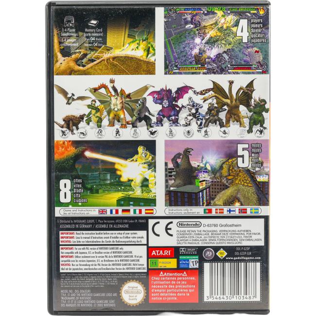 Bagsiden af Godzilla: Destroy All Monsters Melee til Nintendo GameCube