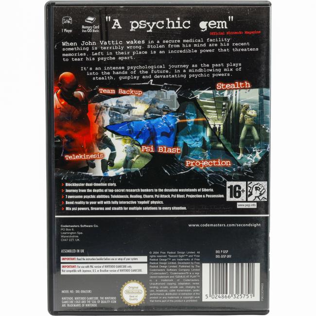 Bagsiden af Second Sight til Nintendo GameCube