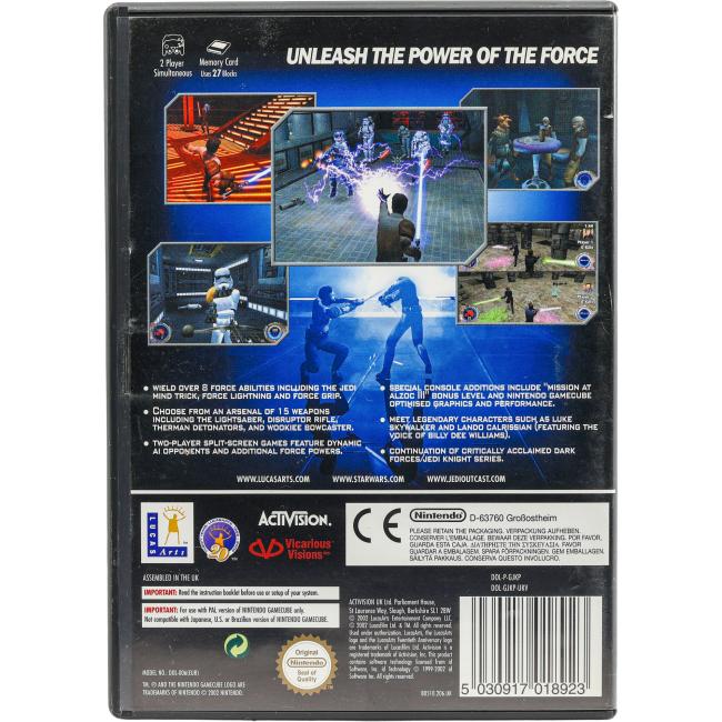 Bagsiden af Star Wars Jedi Knight II: Jedi Outcast til Nintendo GameCube